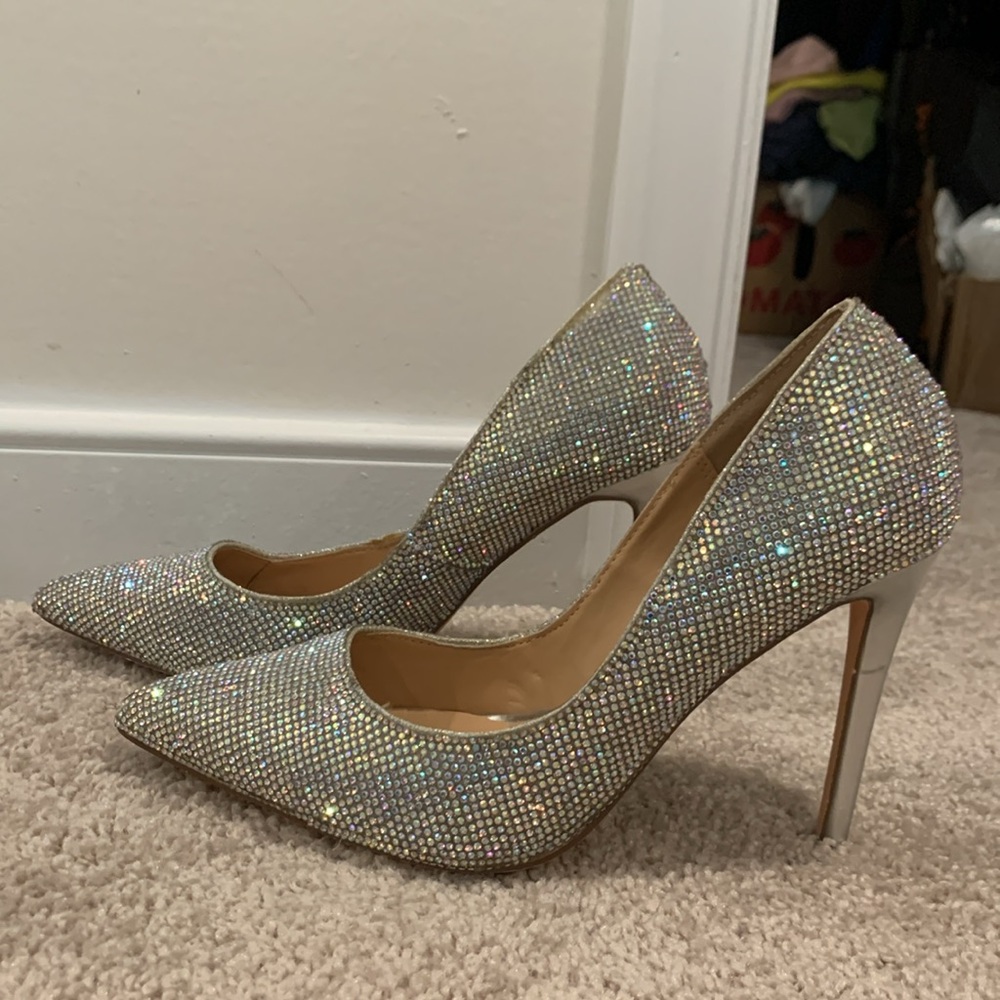 Steve Madden Silver Stiletto Heels with Rhinestone Embellishment